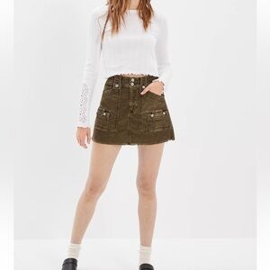 AE Corduroy Cargo Mini Skirt Green Size 10
